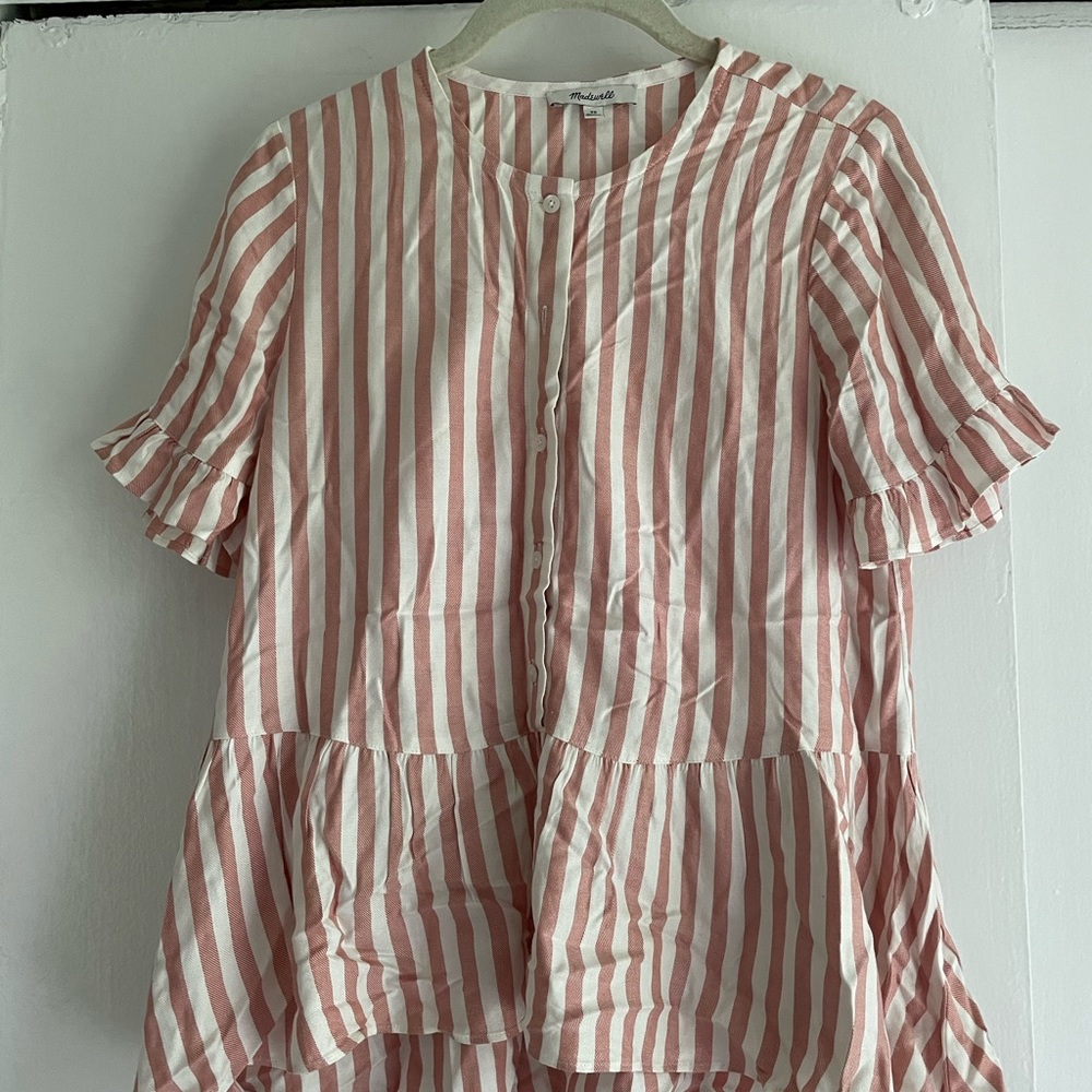 Madewell striped pink and white peplum blouse size XS